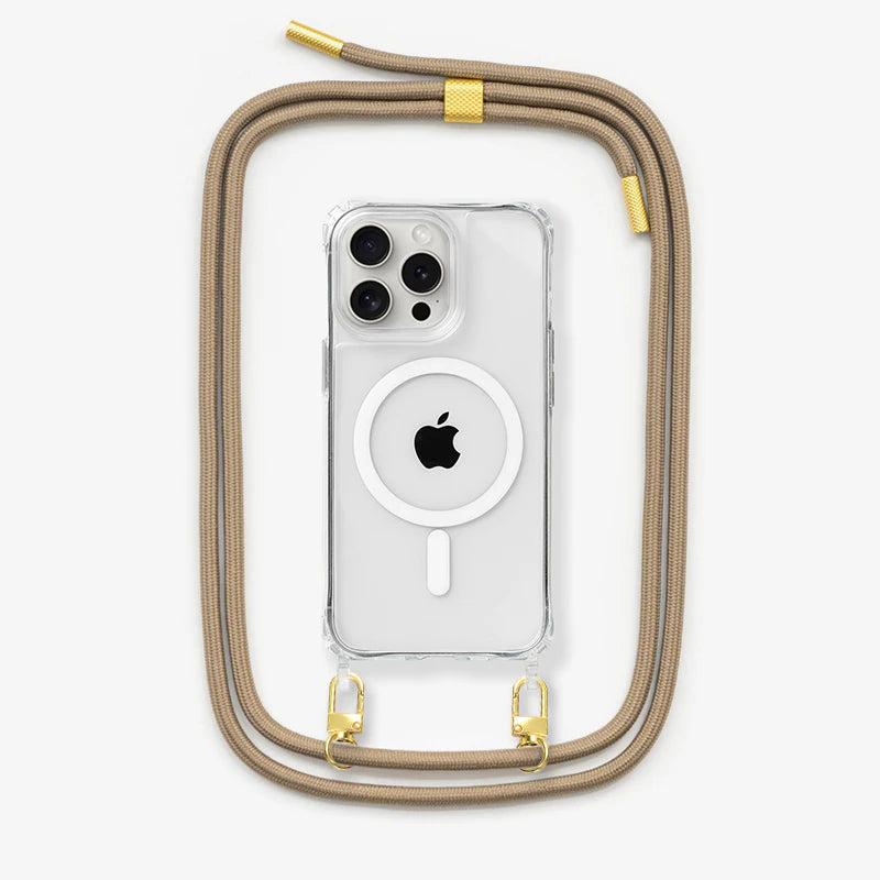 iPhone 16 Pro Crossbody Case Clear Case Taupe Gold