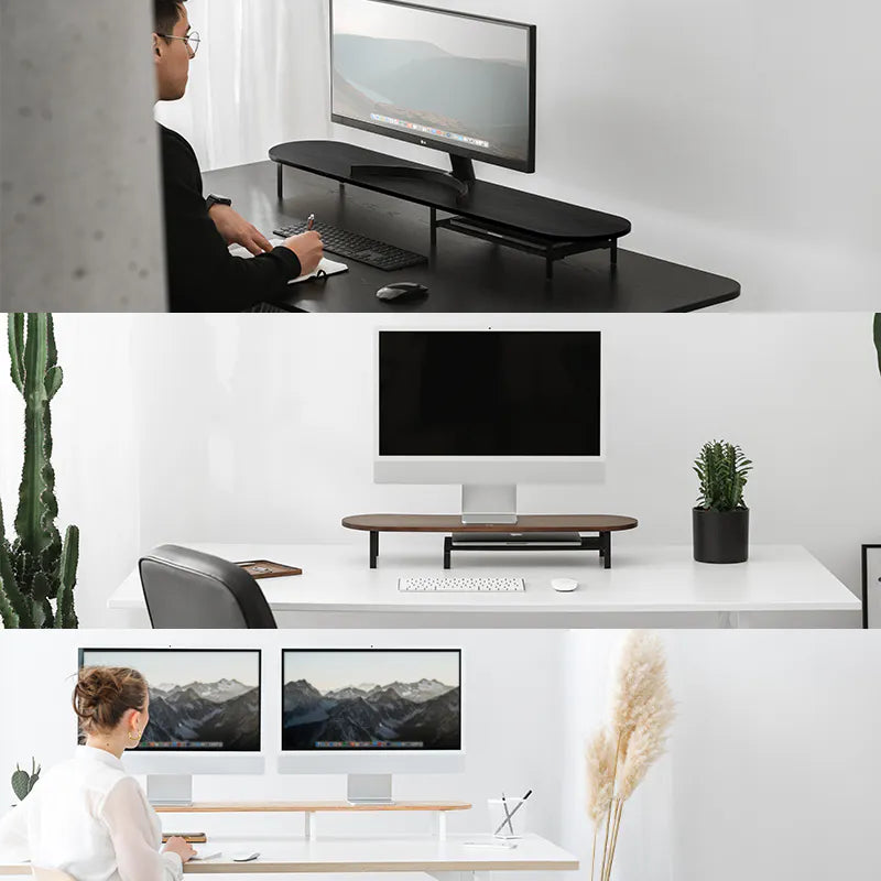 Monitor elevation with shelf walnut