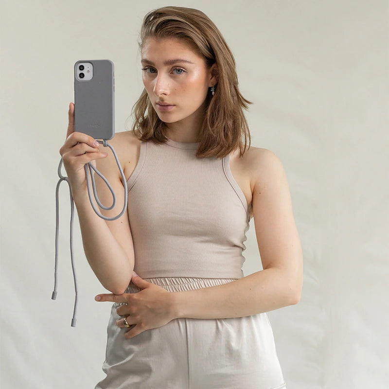 Iphone 13 necklace case removable gray