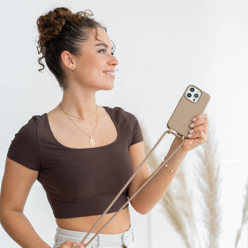 IPhone 15 Crossbody Case Detachable Taupe Brown