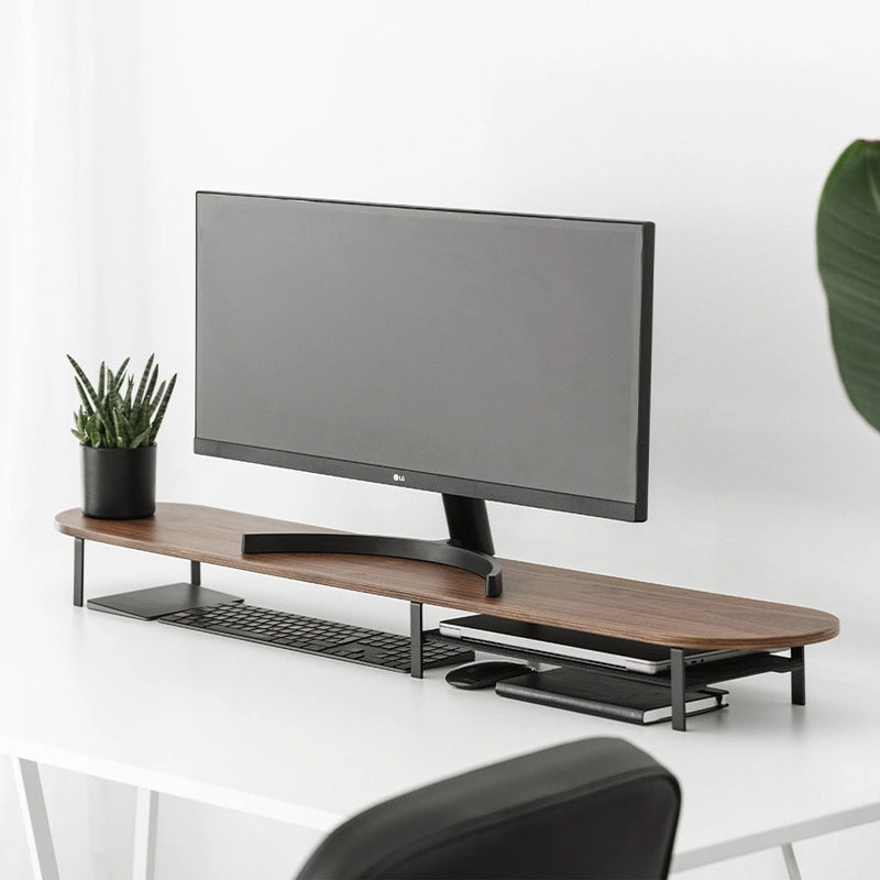 Monitor stand with shelf for 2 monitors wood