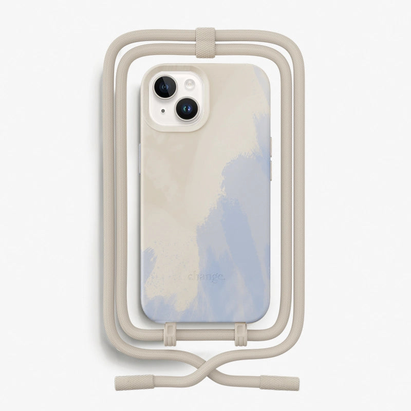 IPhone 15 Crossbody Case Detachable Beige Blue