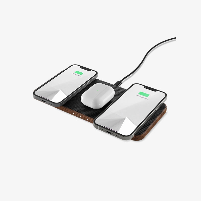 Wooden inductive charging station for 3 devices