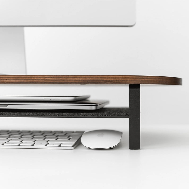 Monitor elevation with shelf walnut