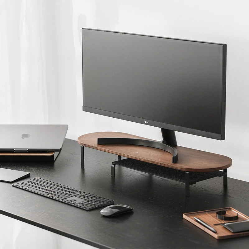 Monitor elevation with shelf walnut