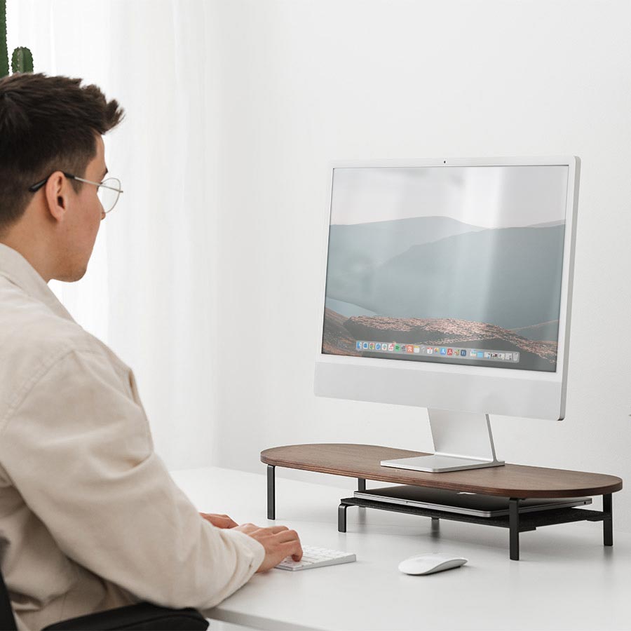 Monitor elevation with shelf walnut