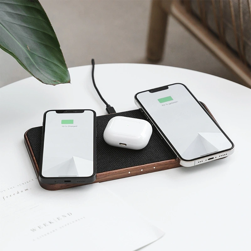 Wooden inductive charging station for 3 devices