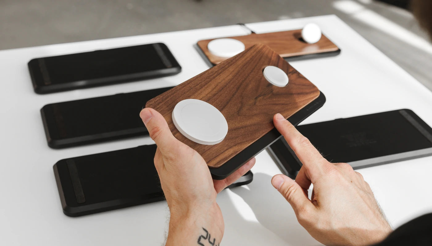 inductive charging station made of wood