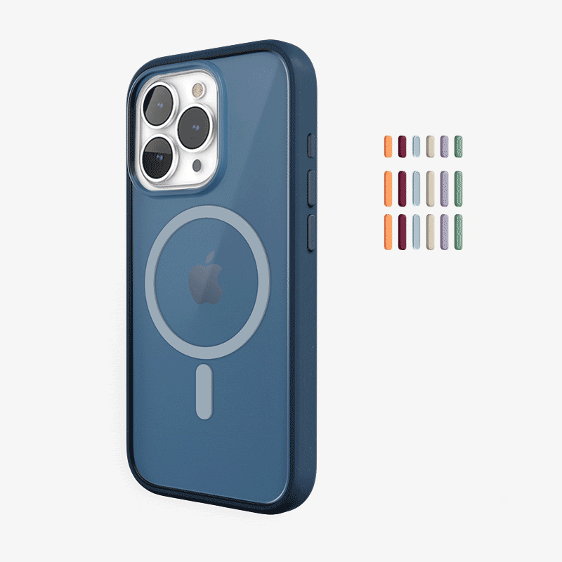 Clear Case Blue matt iPhone 14 Pro + colored buttons