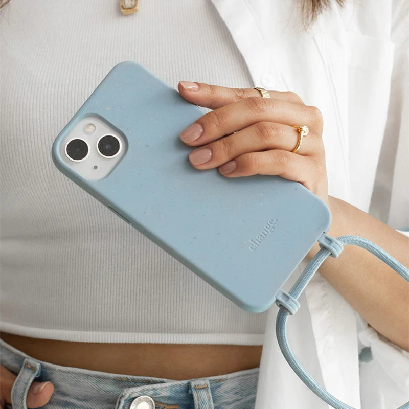 Iphone 13 necklace case removable pastel blue