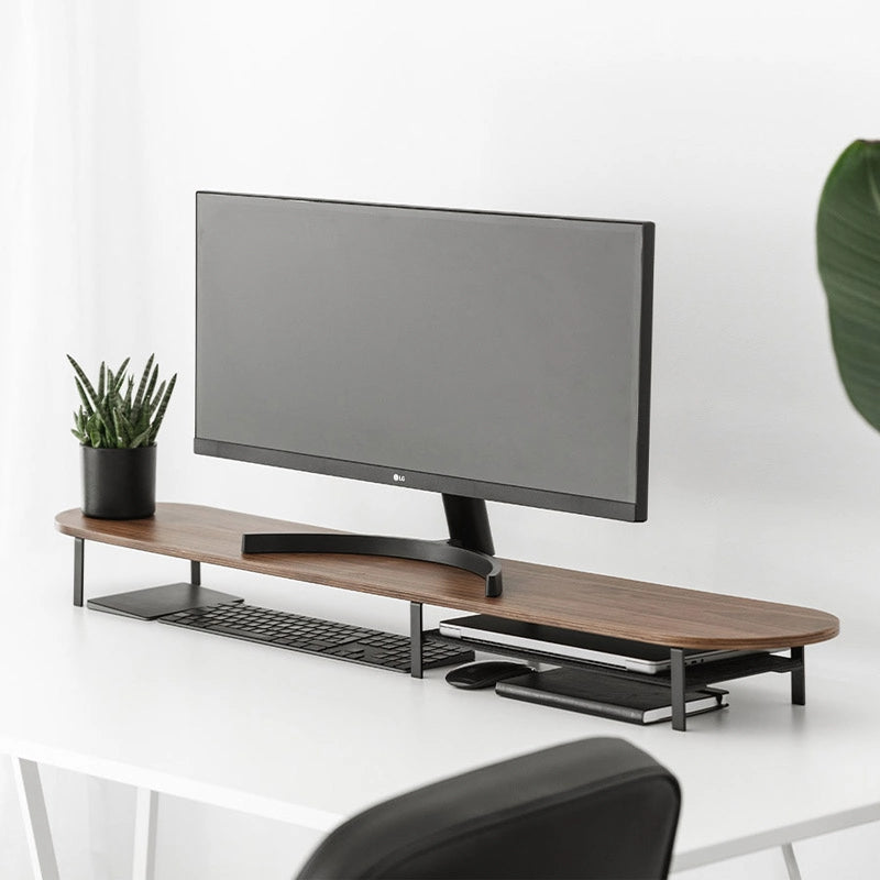Monitor riser for 2 monitors with shelf walnut wood